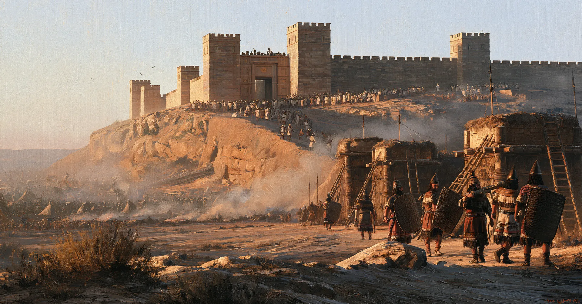 Babylonian soldiers raise a siege ramp against Jerusalem’s wall, 589 to 587 BCE