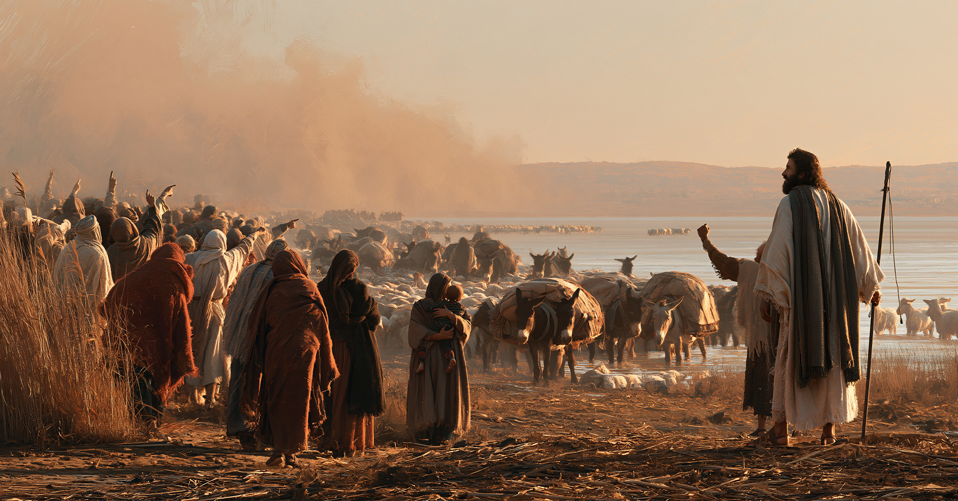 Terrified Israelites trapped in a coastal camp on Egypt's eastern frontier, age of the Exodus, undated.